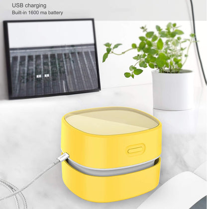 Desktop Vacuum Cleaner,Mini Table Dust Sweeper Energy Saving with Auto Power-Off Function,High Endurance up to 400 Mins,Cordless&360º Rotatable for Keyboard/Home/Offic (Yellow Charging)