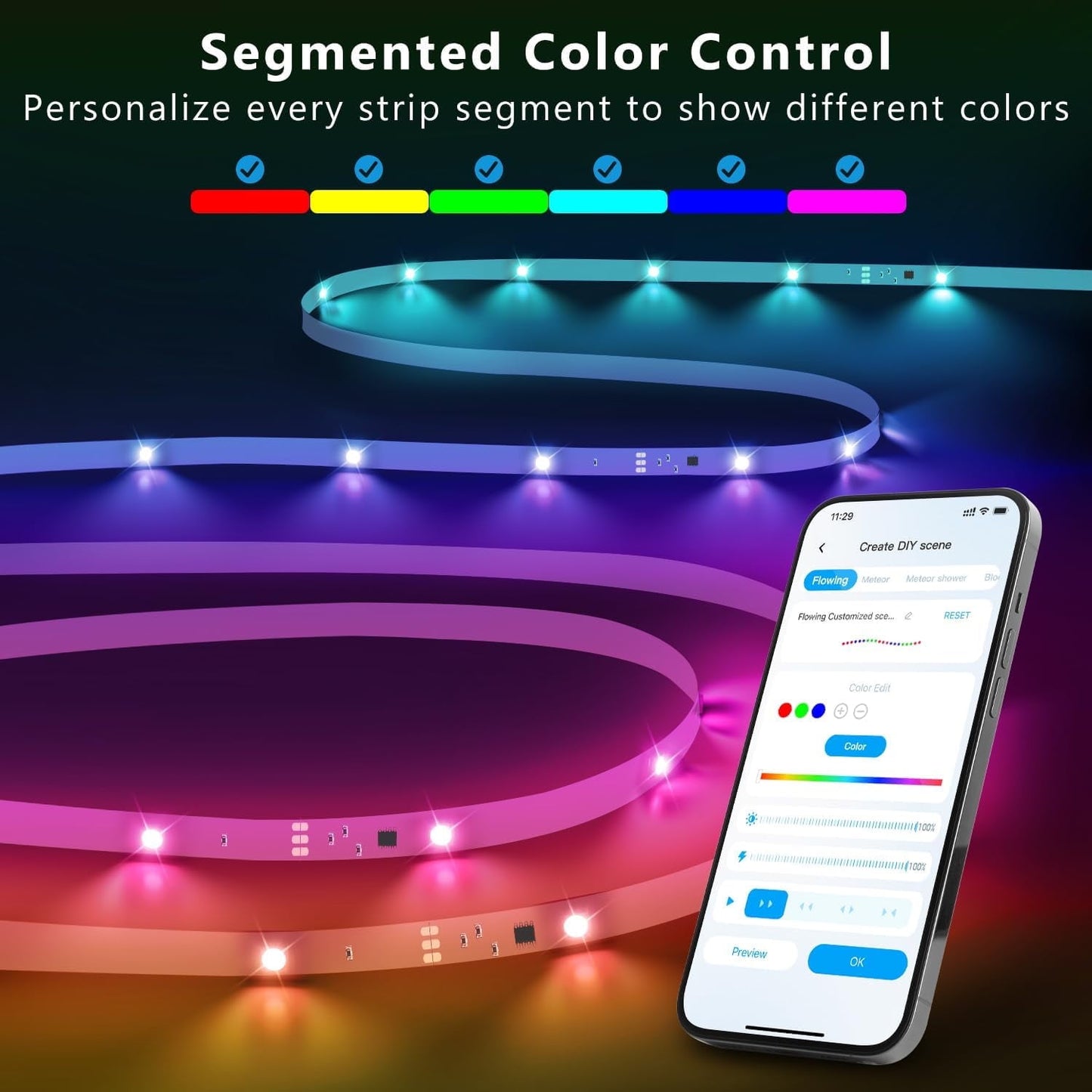 Transform Your Space with 16.4Ft Smart RGBIC LED Strip Lights - Customize Colors & Create Ambiance!