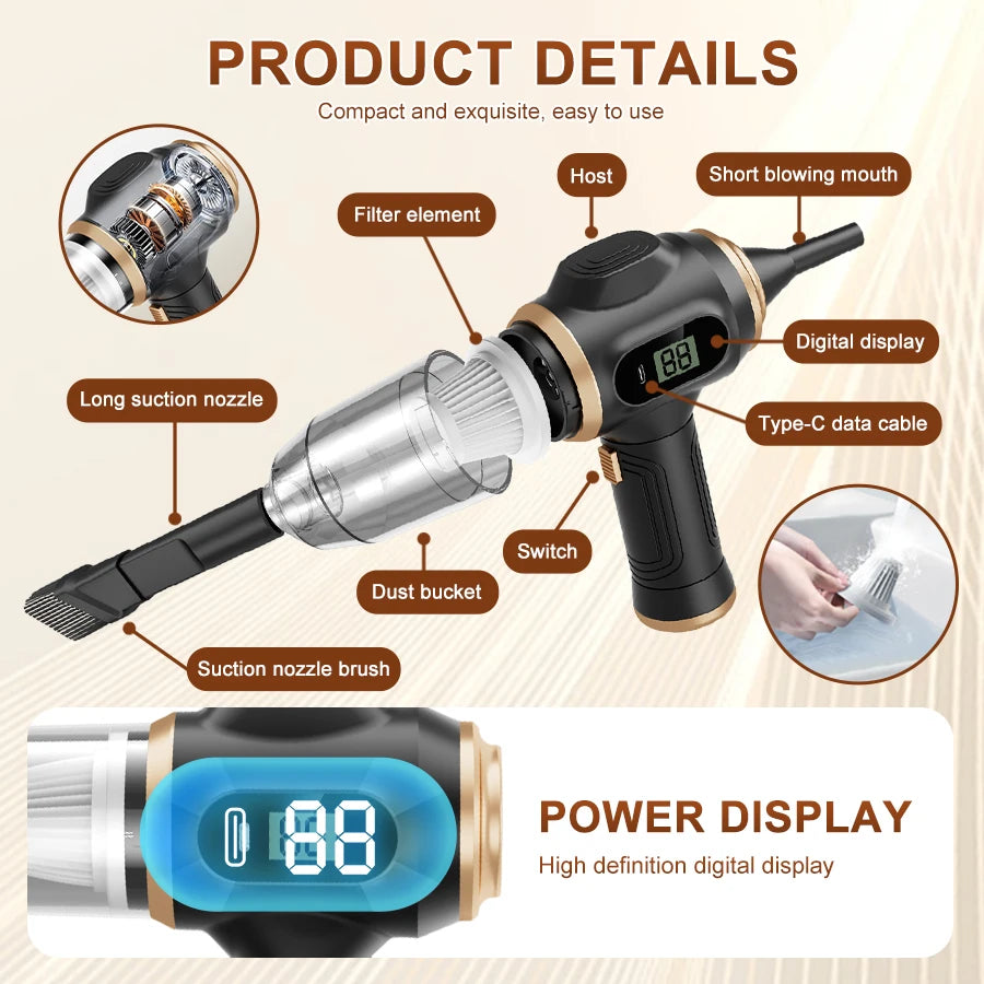 Powerful ABS Wireless Car Vacuum Cleaner - Ultimate Cleaning Solution for Home, Office, and Car!