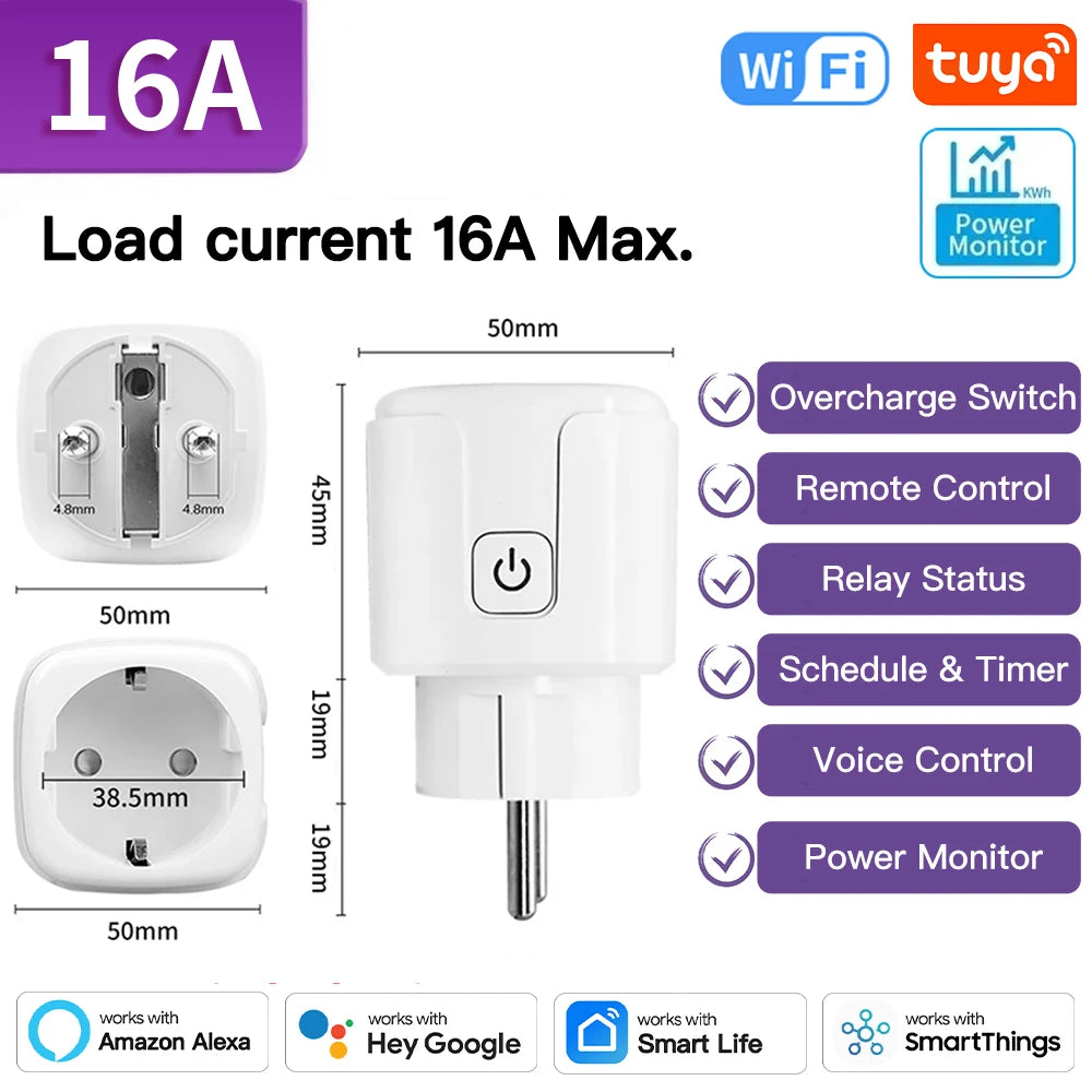Transform Your Home with the Tuya Smart Plug: WiFi/Zigbee 3.0 Smart Socket with 16A/20A Power Monitoring, Voice Control, and Alexa Compatibility