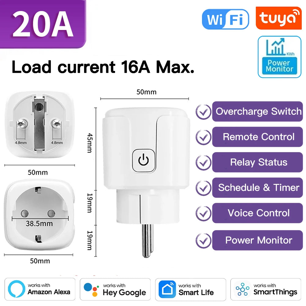 Transform Your Home with the Tuya Smart Plug: WiFi/Zigbee 3.0 Smart Socket with 16A/20A Power Monitoring, Voice Control, and Alexa Compatibility