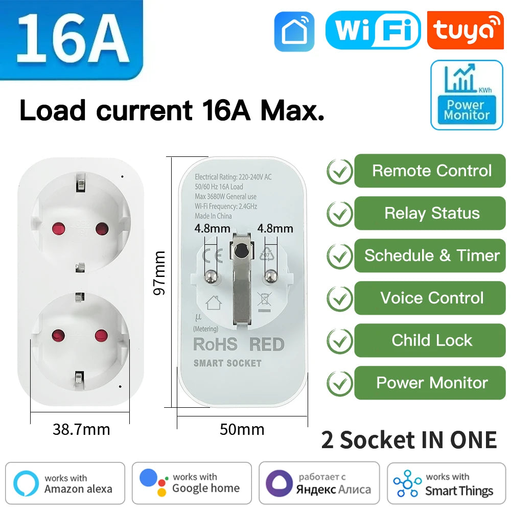 Transform Your Home with the Tuya Smart Plug: WiFi/Zigbee 3.0 Smart Socket with 16A/20A Power Monitoring, Voice Control, and Alexa Compatibility